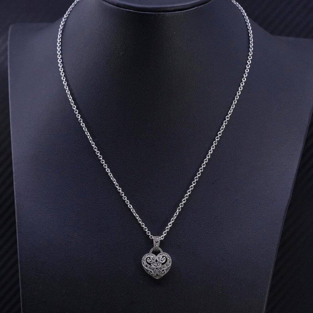Vintage Judith Jack Sterling Silver Heart Necklace – Valentine’s Day Ready 💖